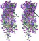 Artificial Hanging Flowers for Outdoors Decorations 2 Pack, Fake Hanging Flowers, UV Resistant Artificial Hanging Plants Outdoors for Home Porch Patio Balcony Baskets Yard(Double Purple)